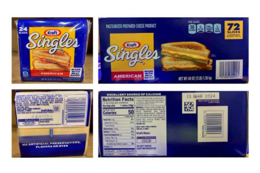 Photos of blue Kraft Singles packages.